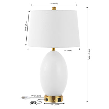 Reese Contemporary Style Iron/Glass LED Table Lamp with USB Charging Port - JONATHAN Y